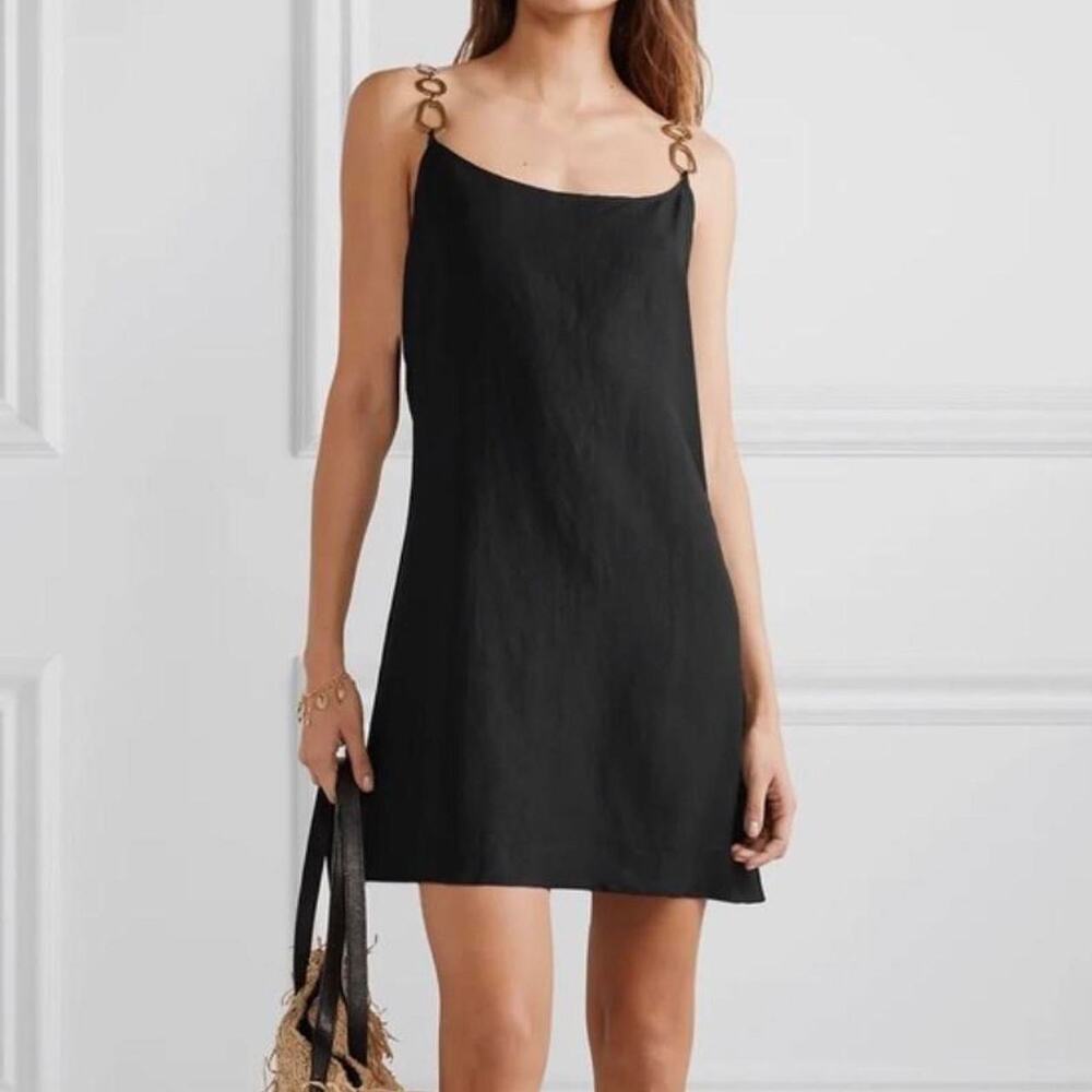 Solid & Striped NWT Black Linen Blend Chain Strap Mini Dress Size L